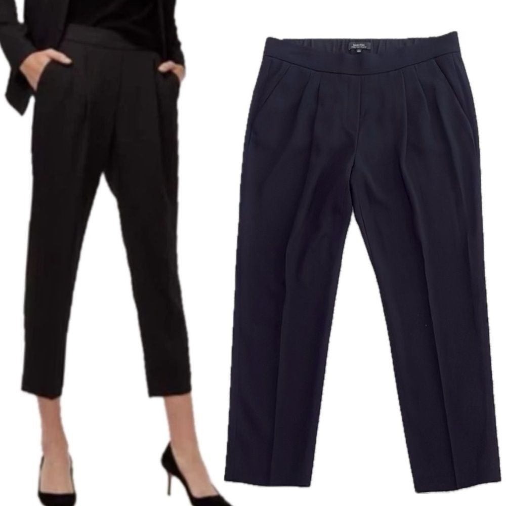 Aritzia Babaton Black Cohen Pleated Cropped Trousers Size 4 Elastic Waist Ankle